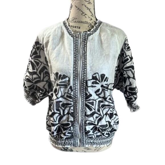 Chicos Petite Embroidered Smocked Jacket - Picture 1 of 10